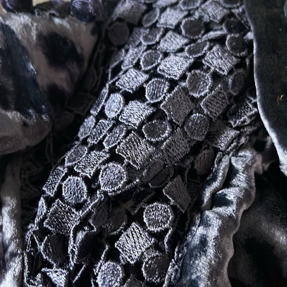 Navy Crocheted and Velvet Scarf - Picture 2 of 7